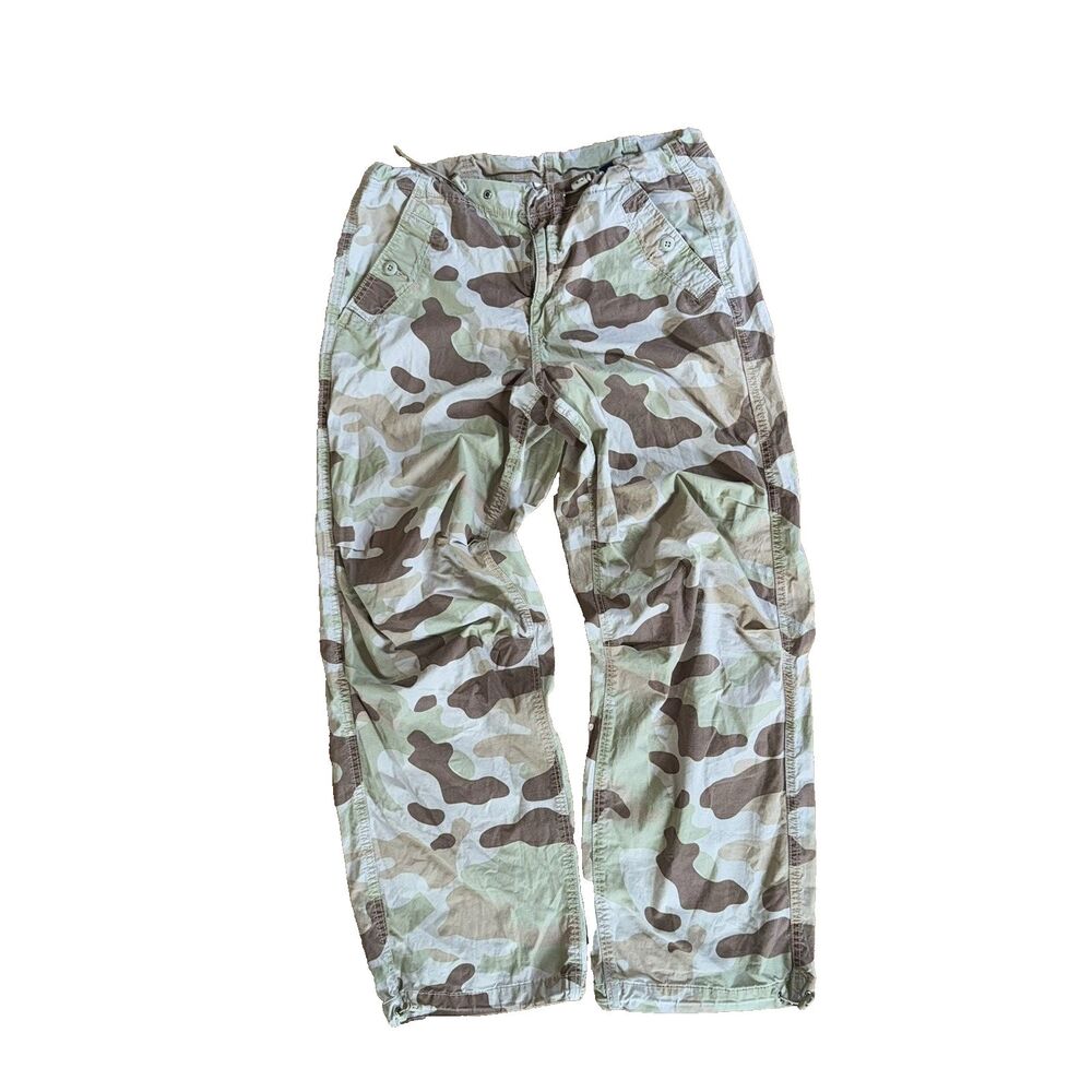 American Eagle Womens Parachute Pants Sz Small Camo Low Rise Baggy Stretch Wide